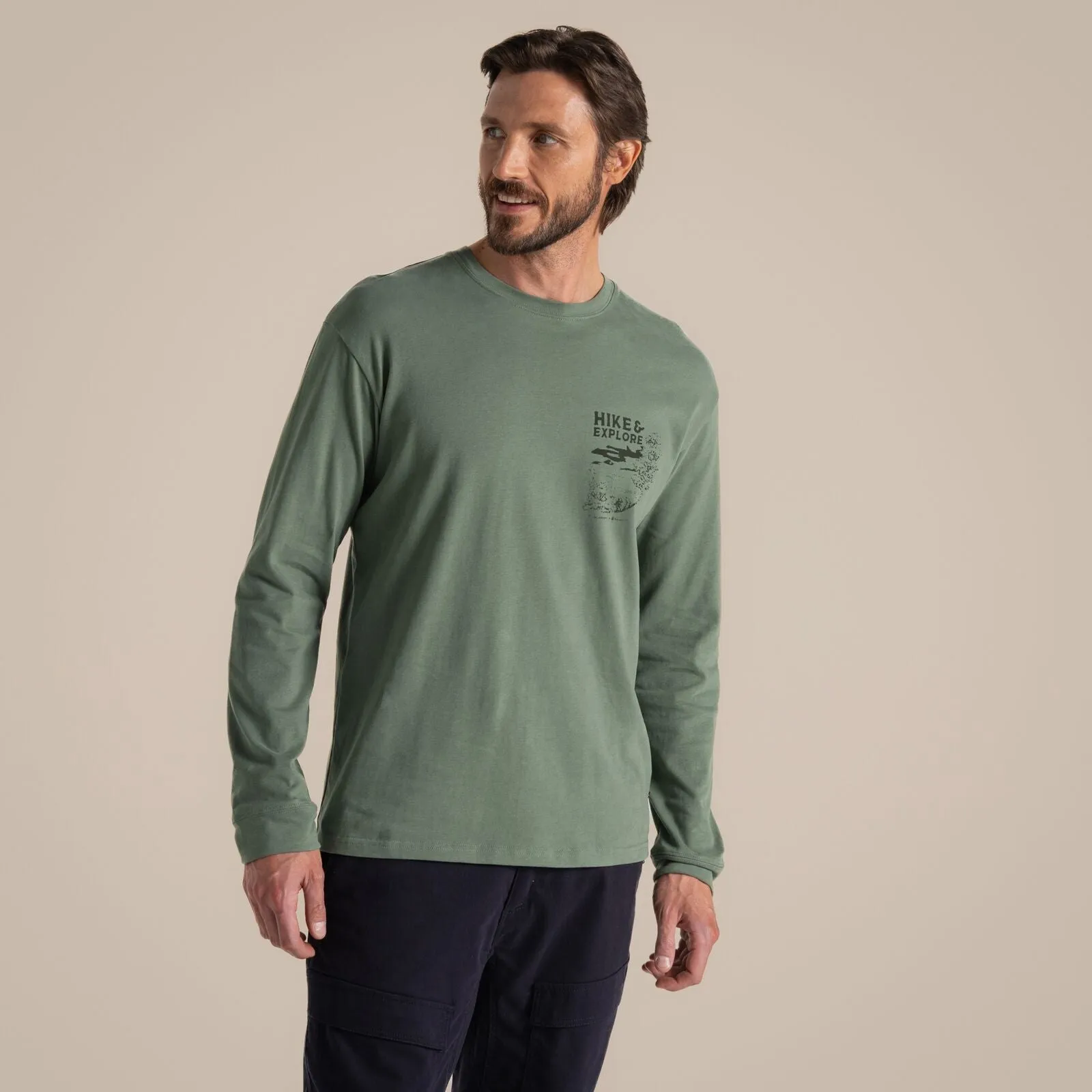 Craghoppers Mens Limestone Organic  Long Sleeve T-Shirt Hygroscopic Inner Layer EcoFriendly Dye Process