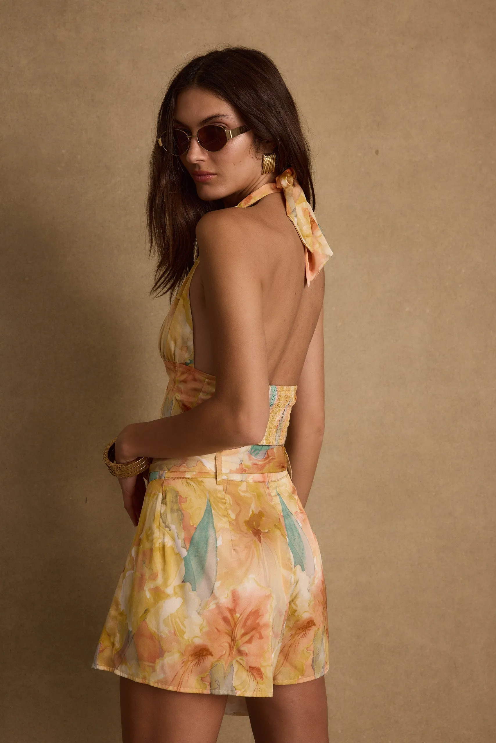 OEKOTEX Certified Fabric Picasso Yellow Abstract Halter Crop Top