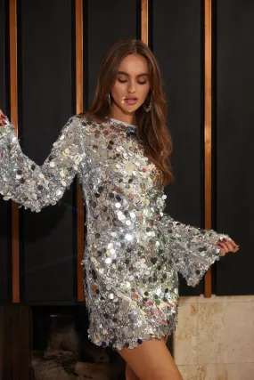 Pippa Silver Payette Long Sleeve Mini Dress Shared Moment