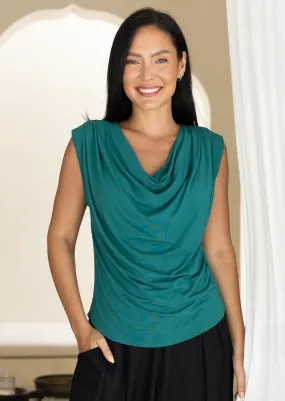 Pleated Cowl Neck Top Jade Green Job Interview