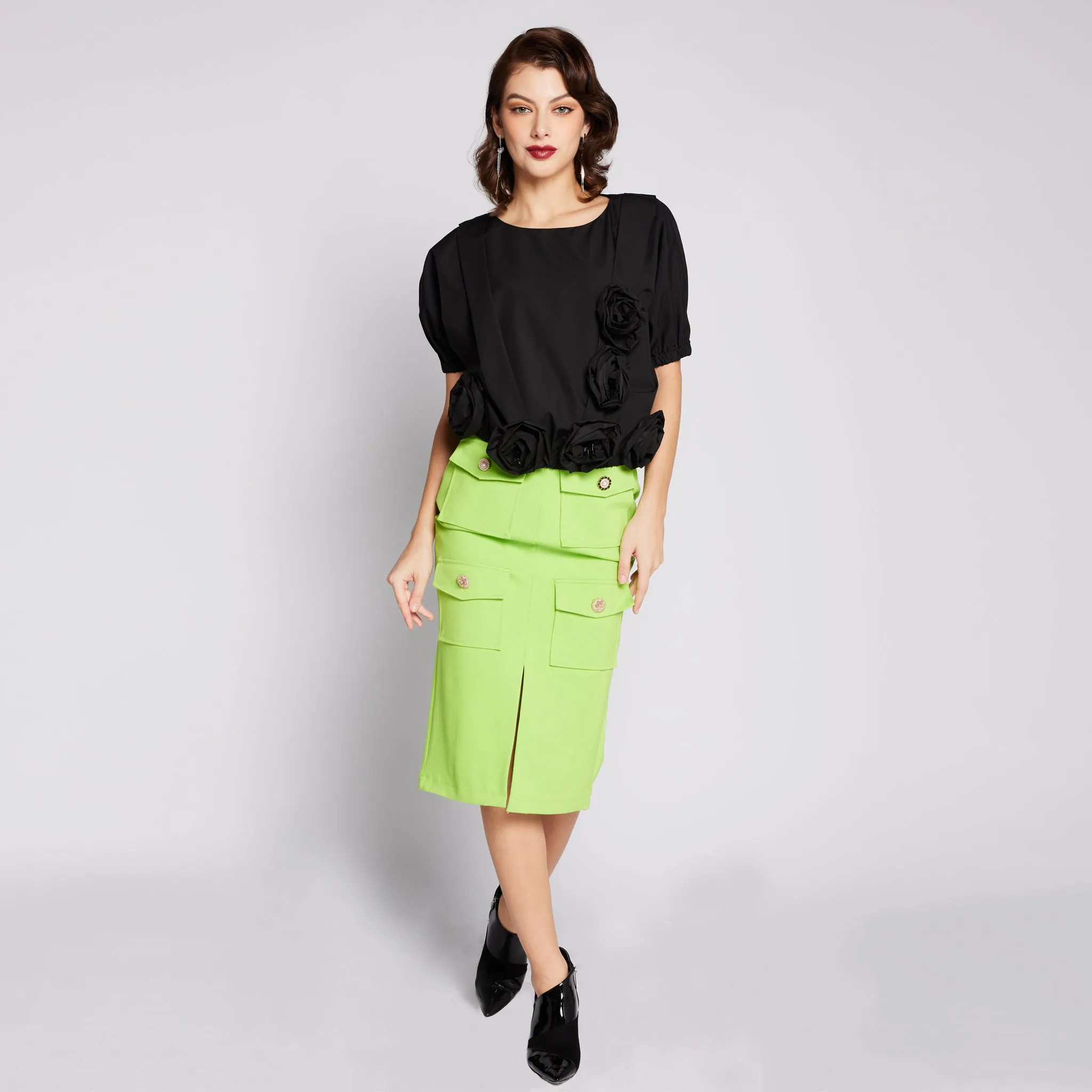 Pocket Pencil Skirt Satin feel Smart Casual