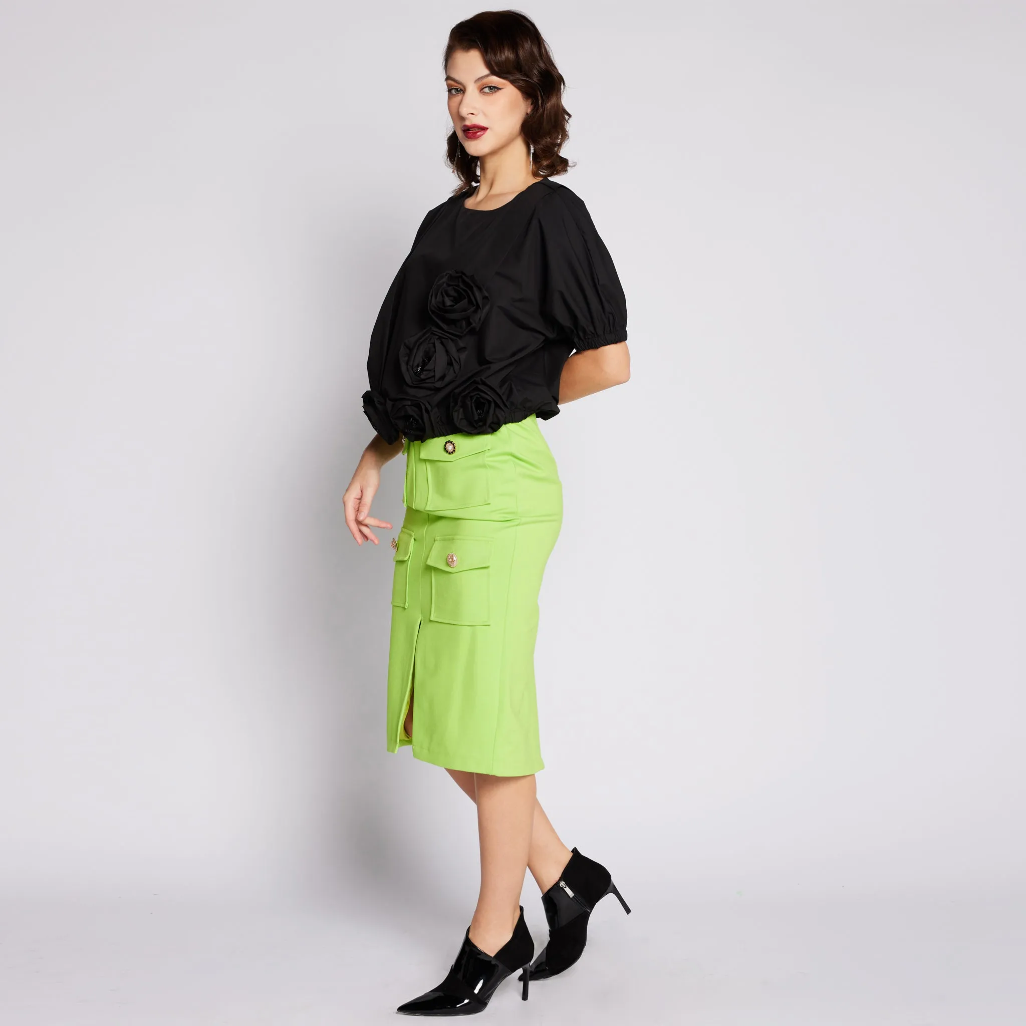 Pocket Pencil Skirt Sharp Look