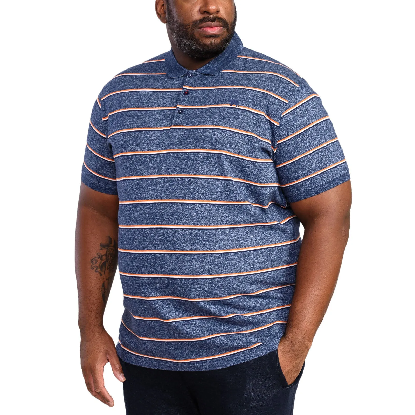 Reinforced Stitching D555 Mens Humber Big & Tall Full Stripe Jersey Polo Shirt - Navy