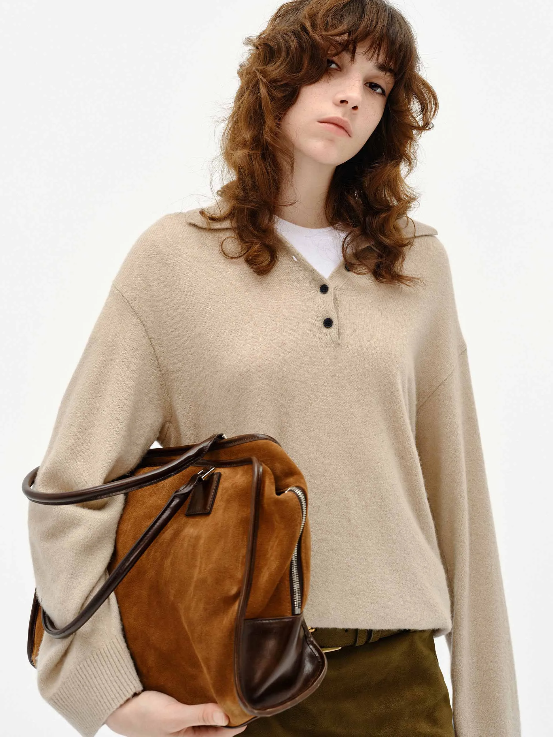 Polo Collar Loose Sweater Unisex style Comfort Stretch Fit