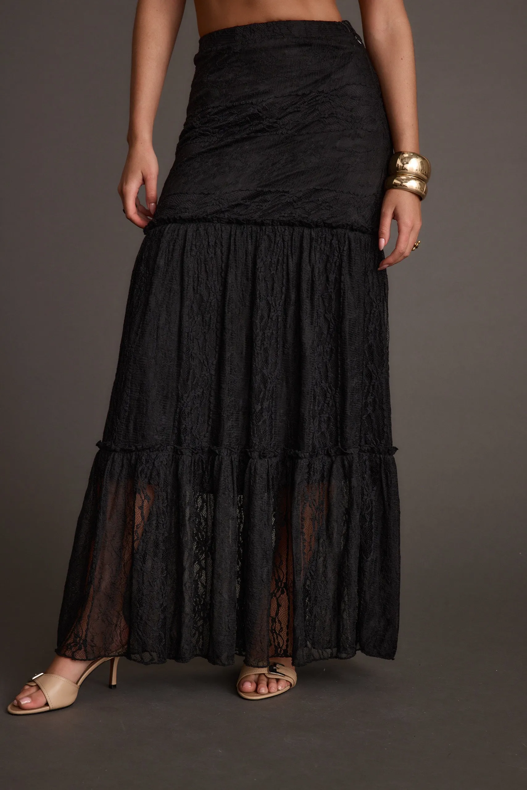 Must Have Feature Comfy Fit Poppy Black Lace Maxi Skirt