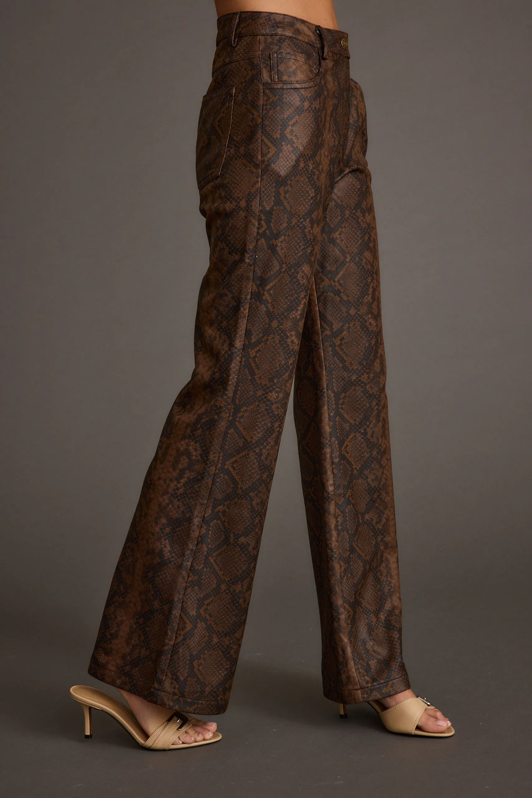 Elastic Cuff Seam-Free Viper Room Snake Print Vegan Leather Pants