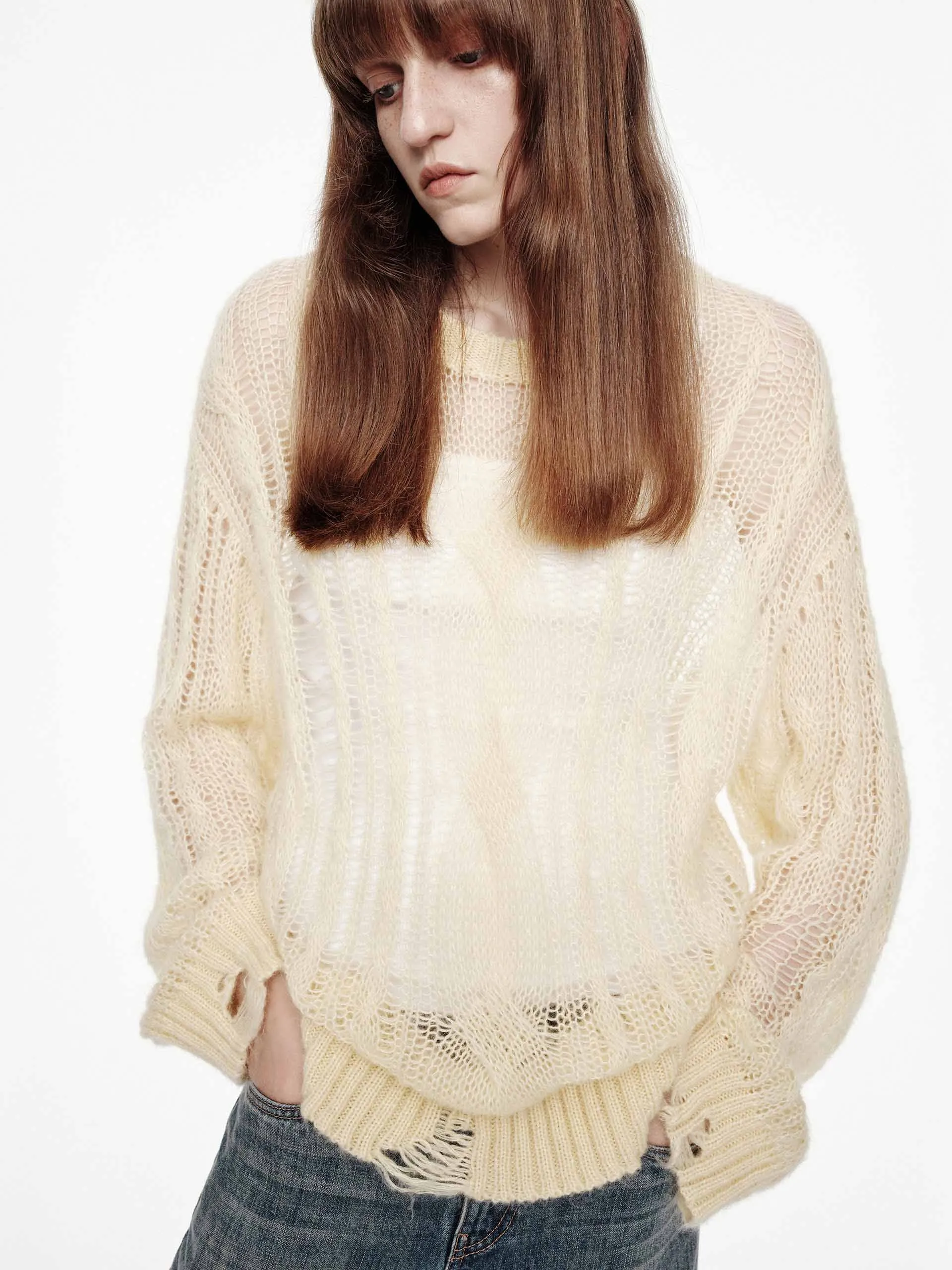 Crochet Raw Hem Sweater Cold-Weather Layer