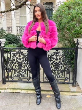 Hot Pink Premium Faux Fur Jacket Breathable Lining Design Crisp Detail