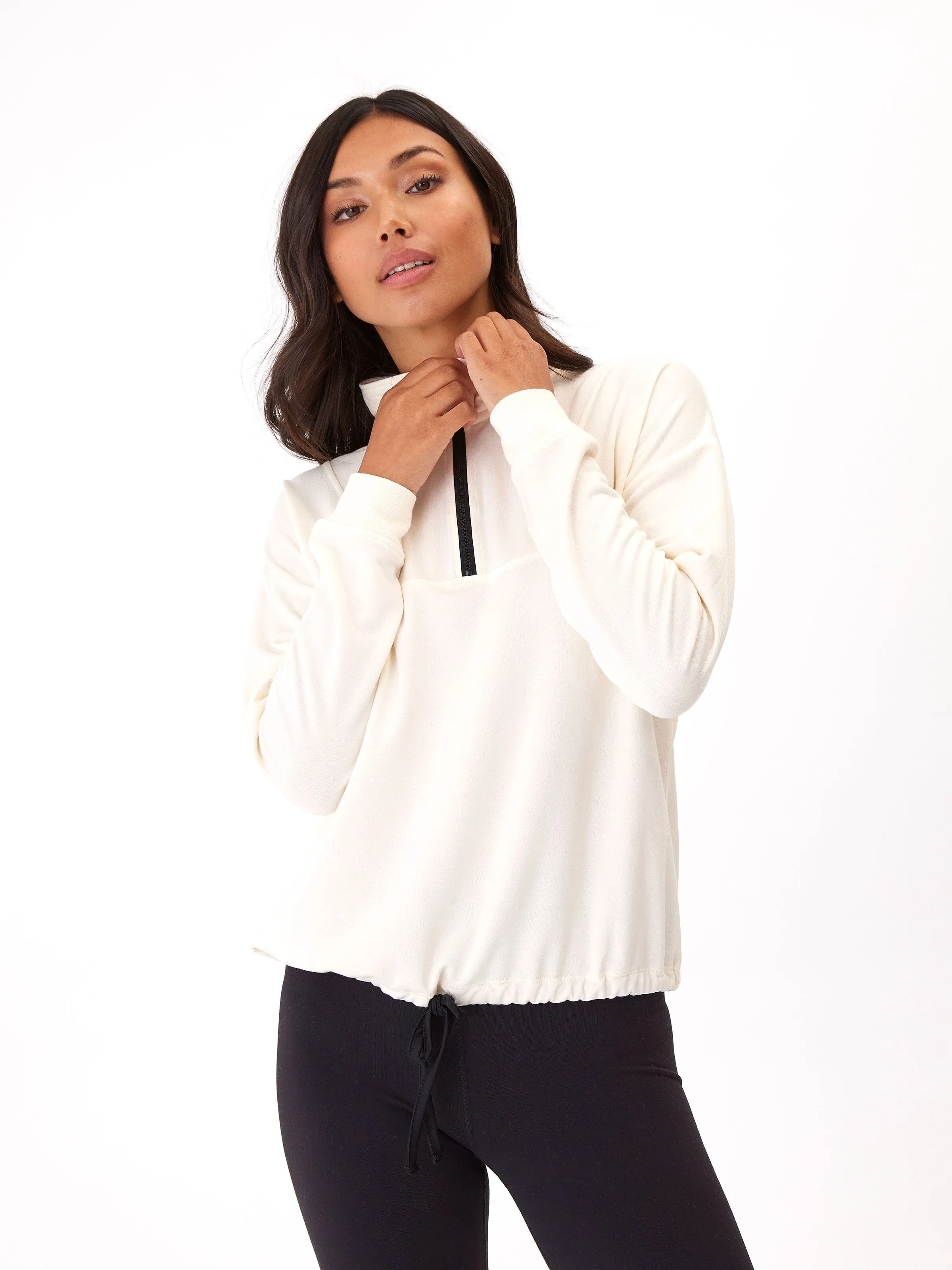 Nyla Feather Fleece Half Zip Pullover Full Zip Closure Elegant Styling