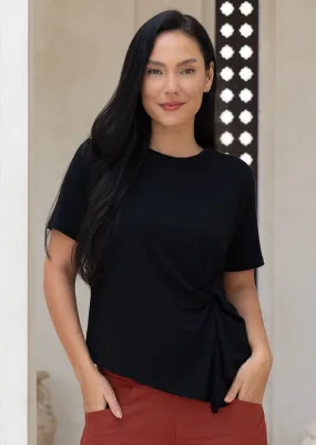 Comfort Fit Seamless Shoulder Twist Front T-shirt Black