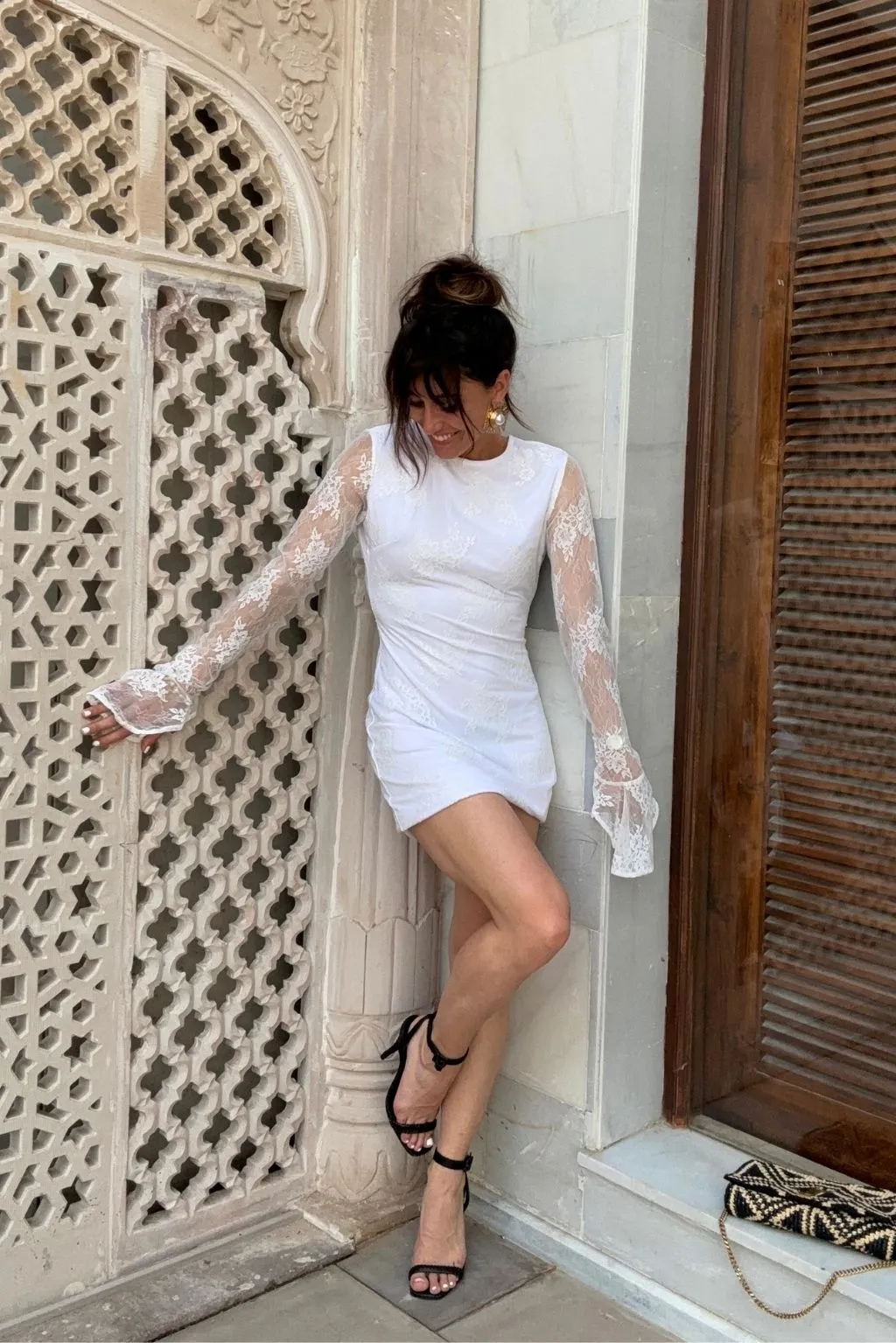 Primrose Long Sleeve Lace Mini Dress Sage Glow A-Line