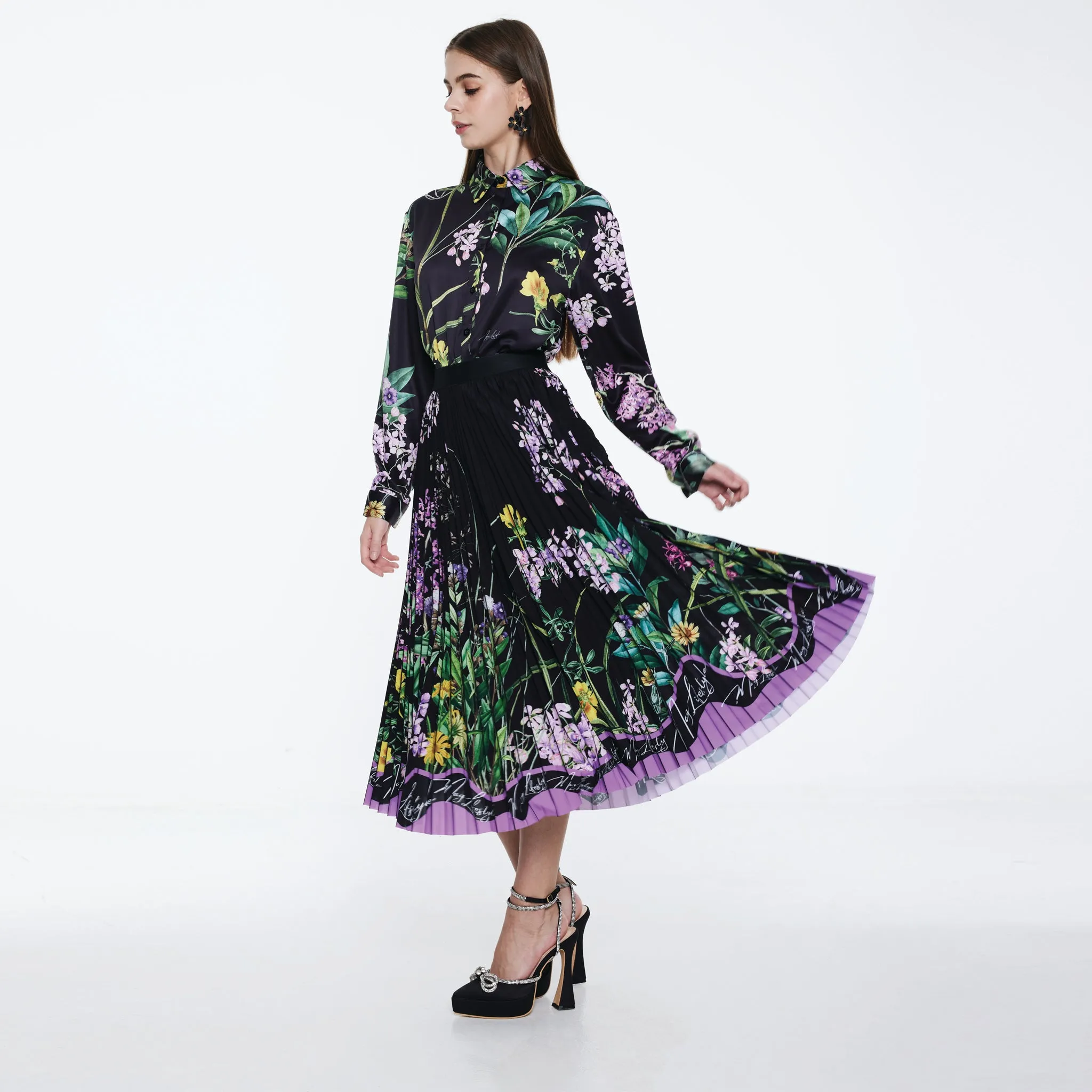 Ventilated Panels Style Innovation Printed Pleated Skirt