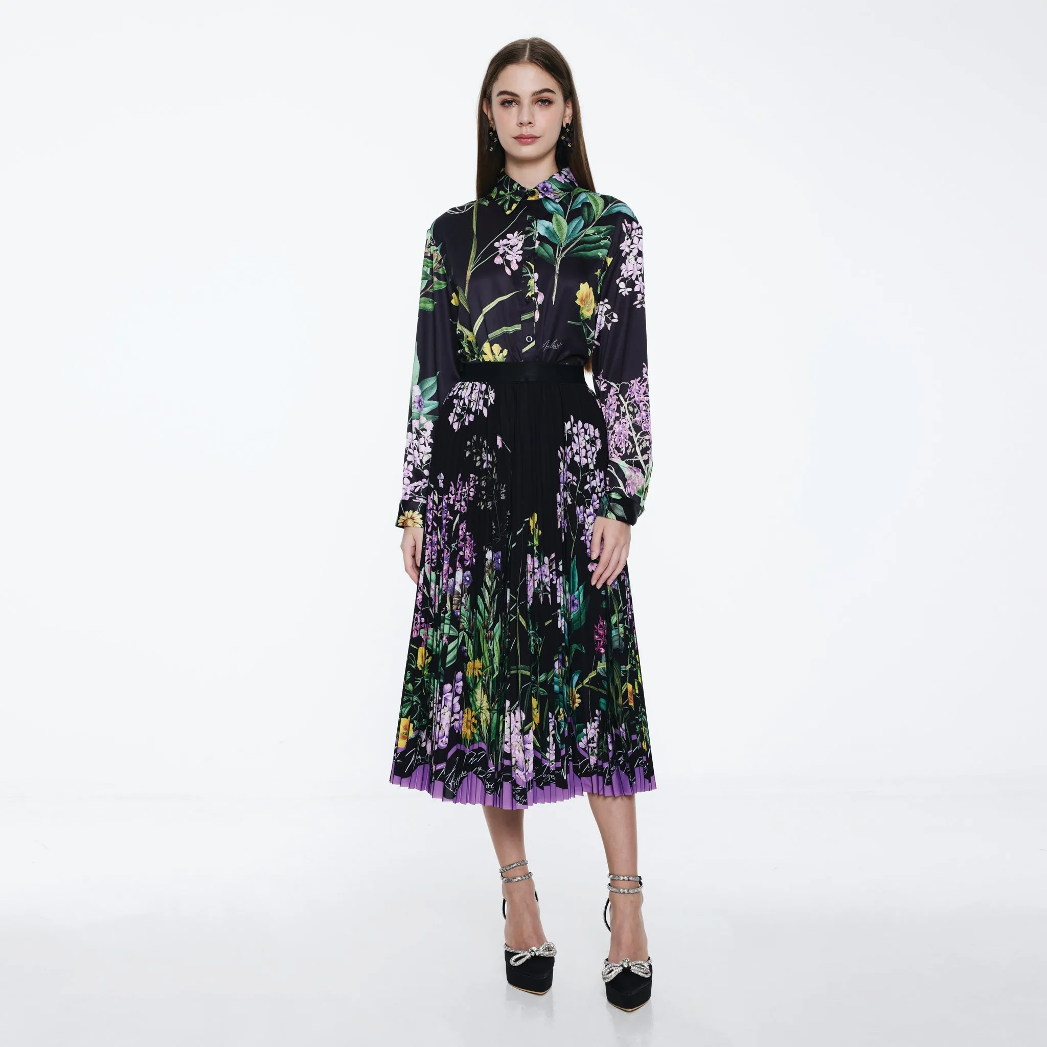 Printed Pleated Skirt Aesthetic Look Shirred Back
