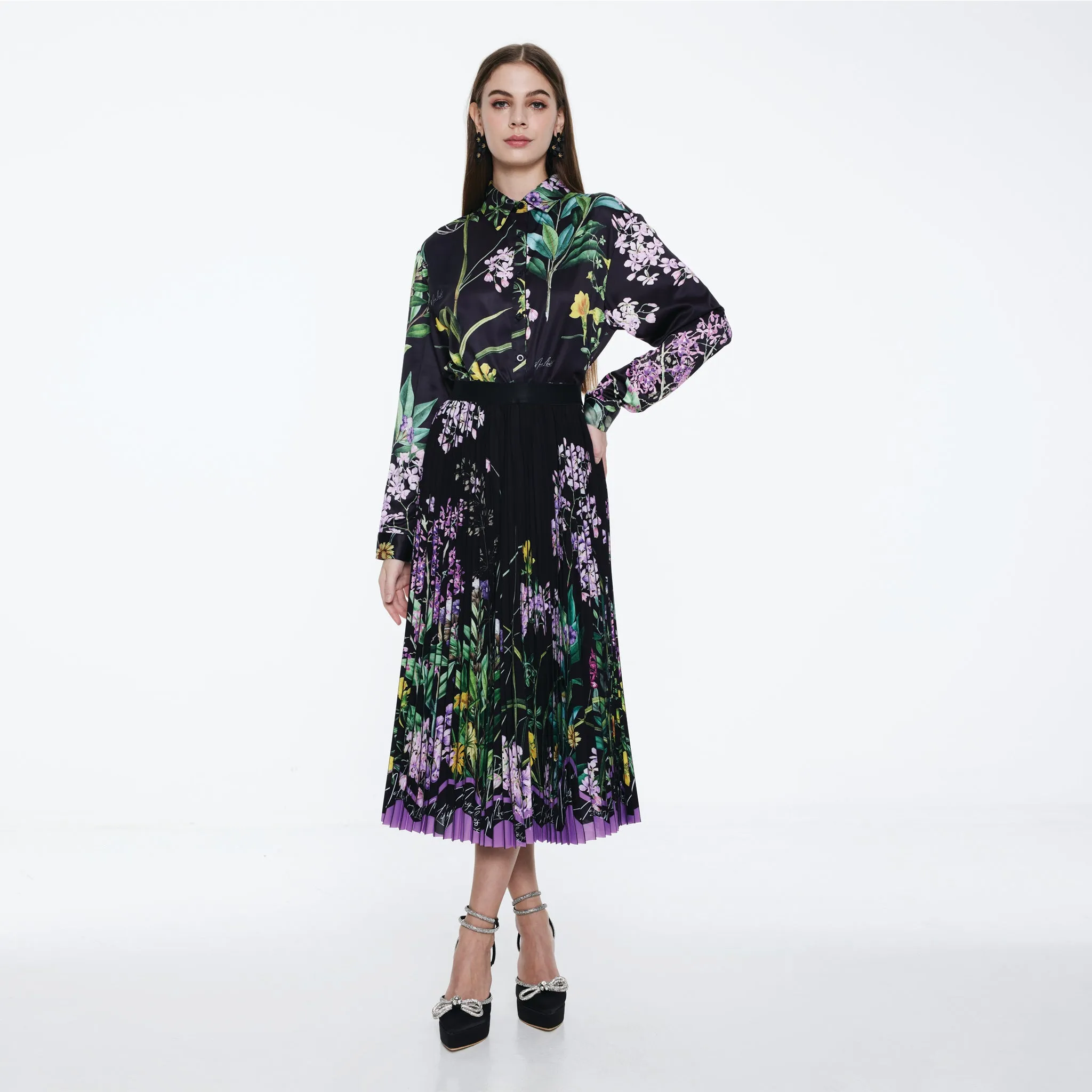 Printed Pleated Skirt Feminine Charm Breathable Material