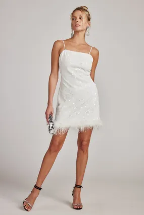 Priscilla Sequin Mini Dress with Feather Trim Designer-Label Party Perfect