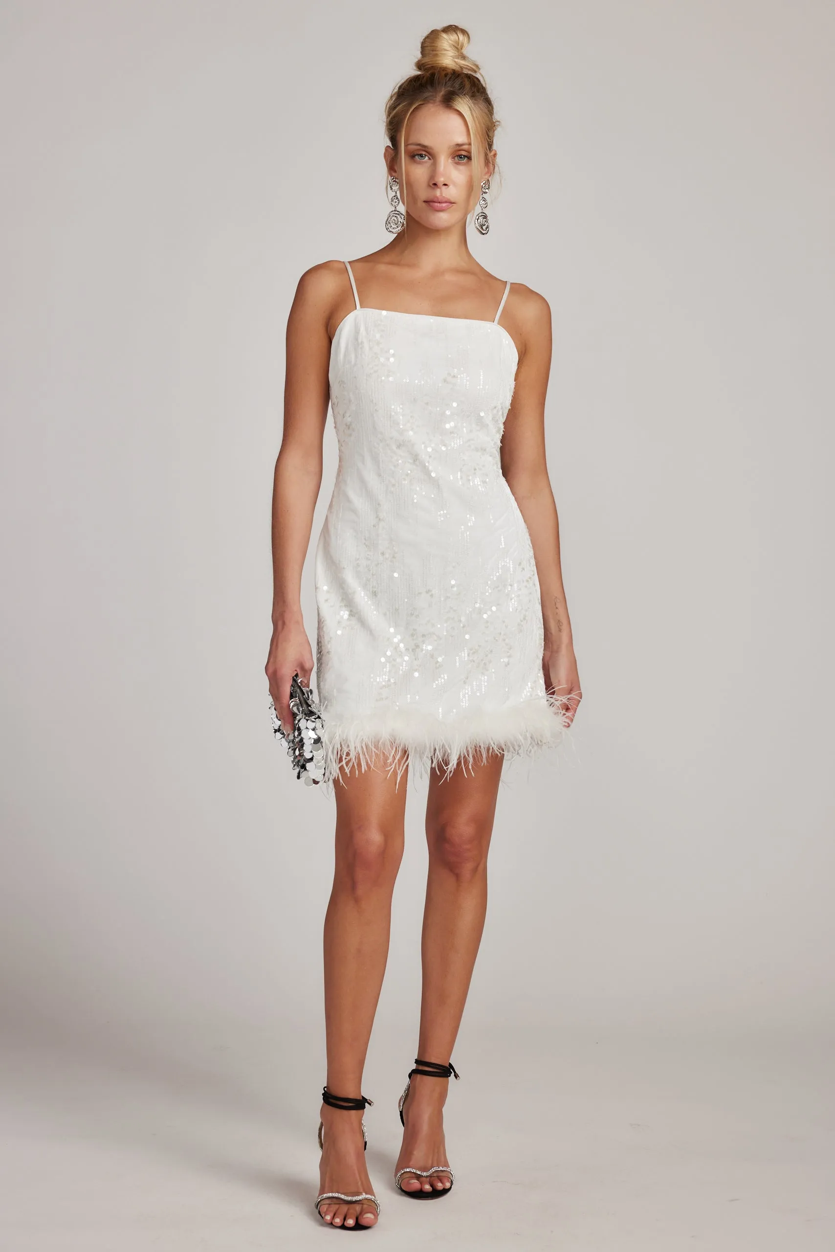 Priscilla Sequin Mini Dress with Feather Trim Smart and Stylish Simple Mood