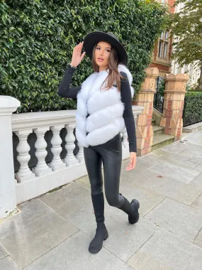 Anti Pilling Surface AntiSnag Lining Material Pure White Luxury Fur 4 Row Gilet