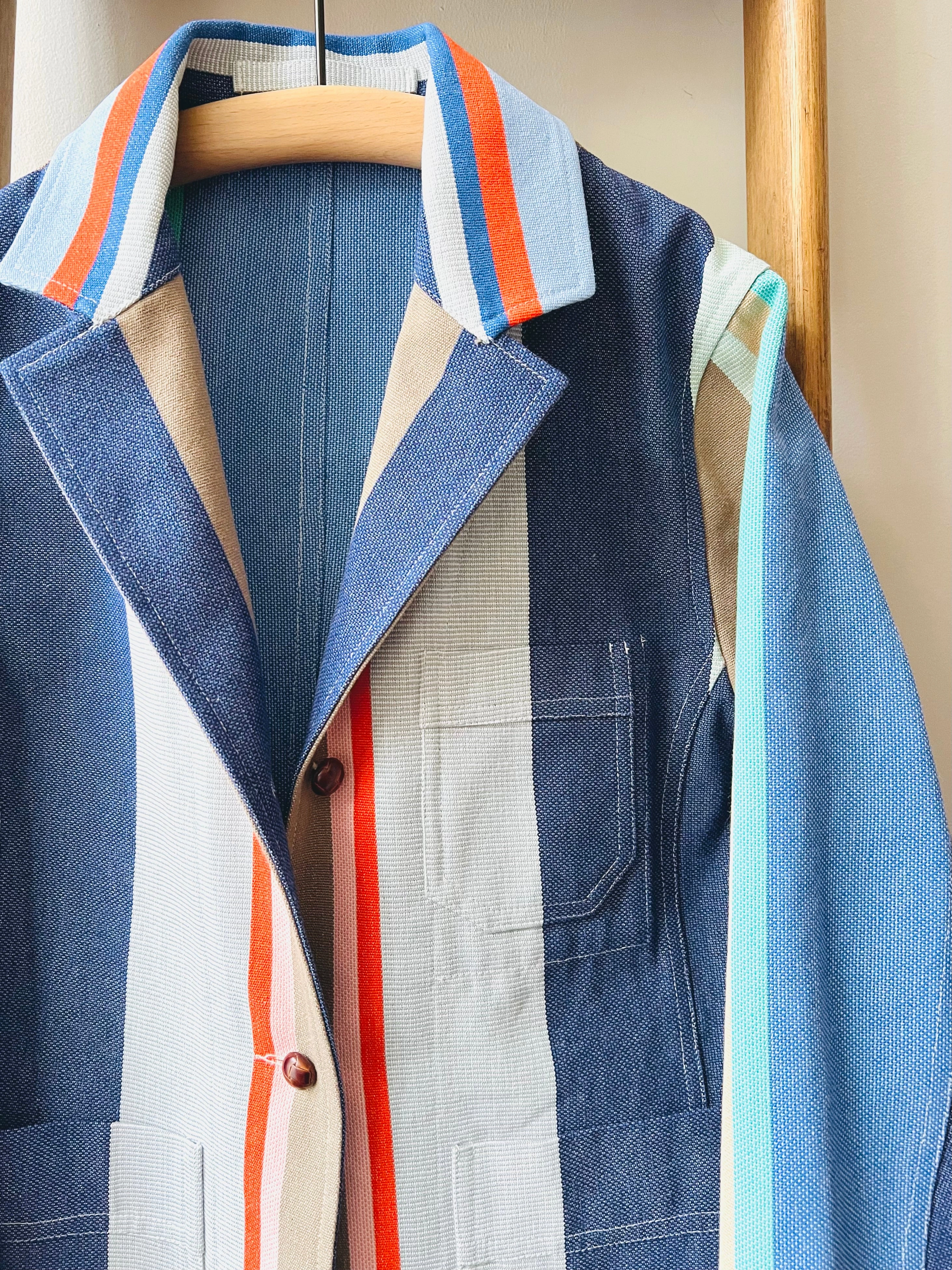 Ultra Light Packable Breathable fabric tech Multi Stripe Work Jacket / Blue