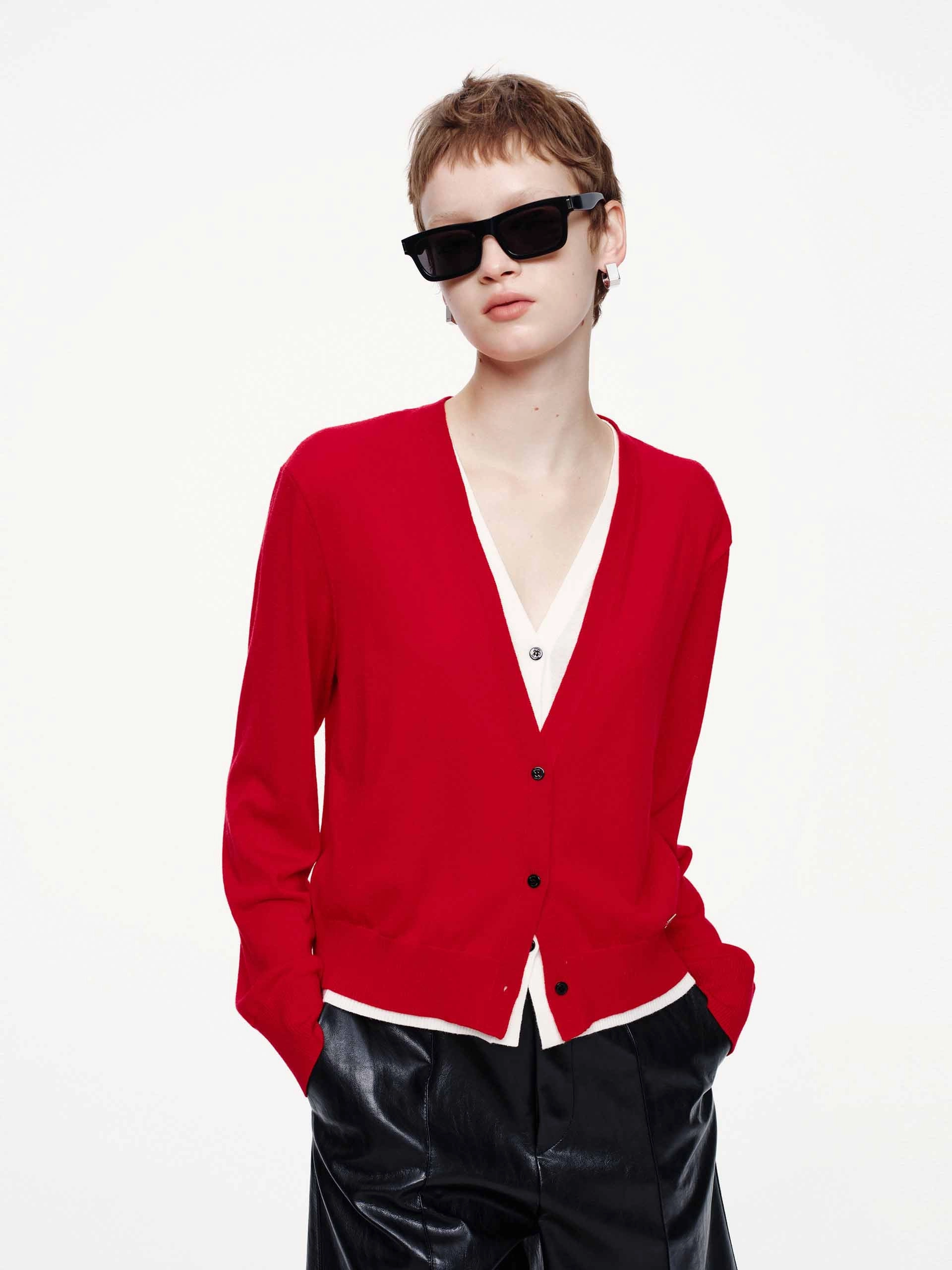 Pure Wool Layered Cardigan Tagless Labeling Tailored Silhouette