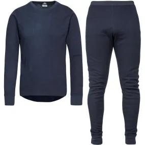 Trespass Adults Mystery Super Soft Top Bottoms Baselayer Set - Navy Twill Weave Texture