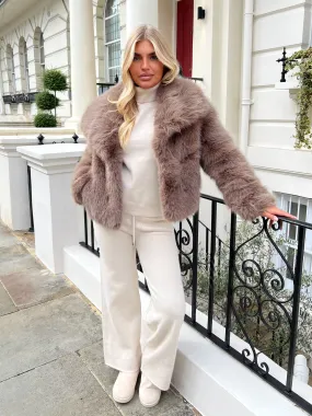 Chocolate Premium Faux Fur Collared Jacket Light Day Jacket Bonded Collars