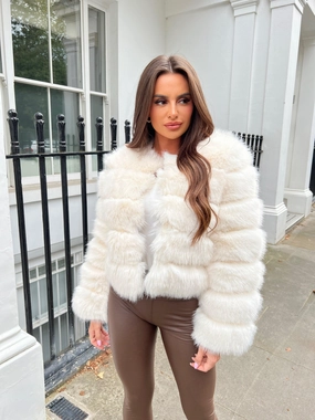 Cream Premium Faux Fur Jacket Waist Belt