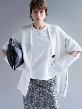 Lightweight Weave Essential Layer Loose Cutout Sleeve Cardigan