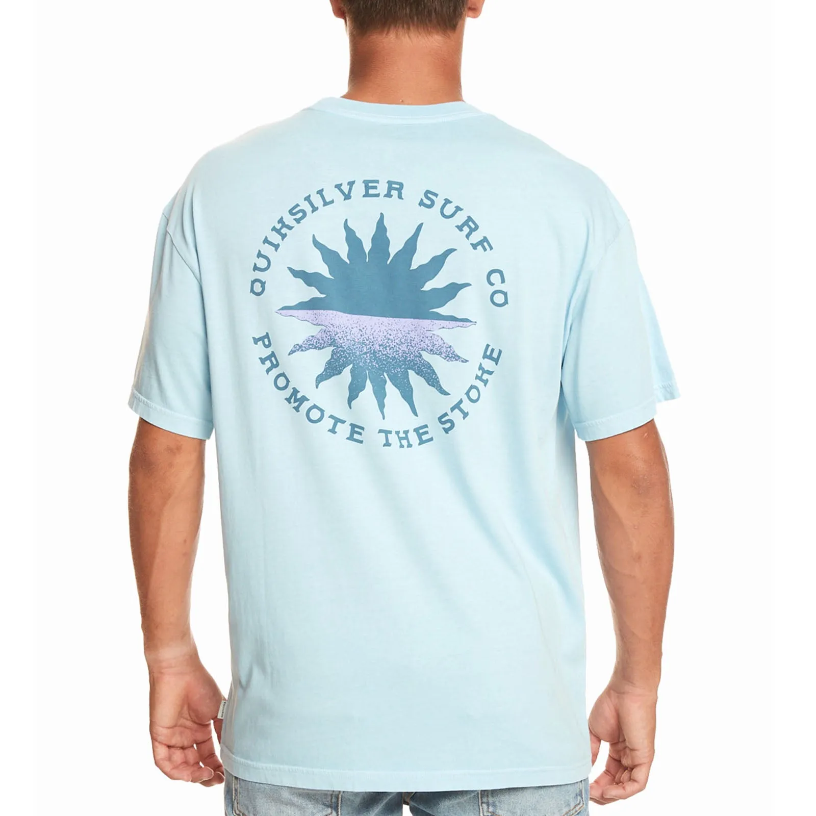 Minimalist Silhouette Quiksilver Mens Fading Sun Short Sleeve Cotton T-Shirt - Clear Sky