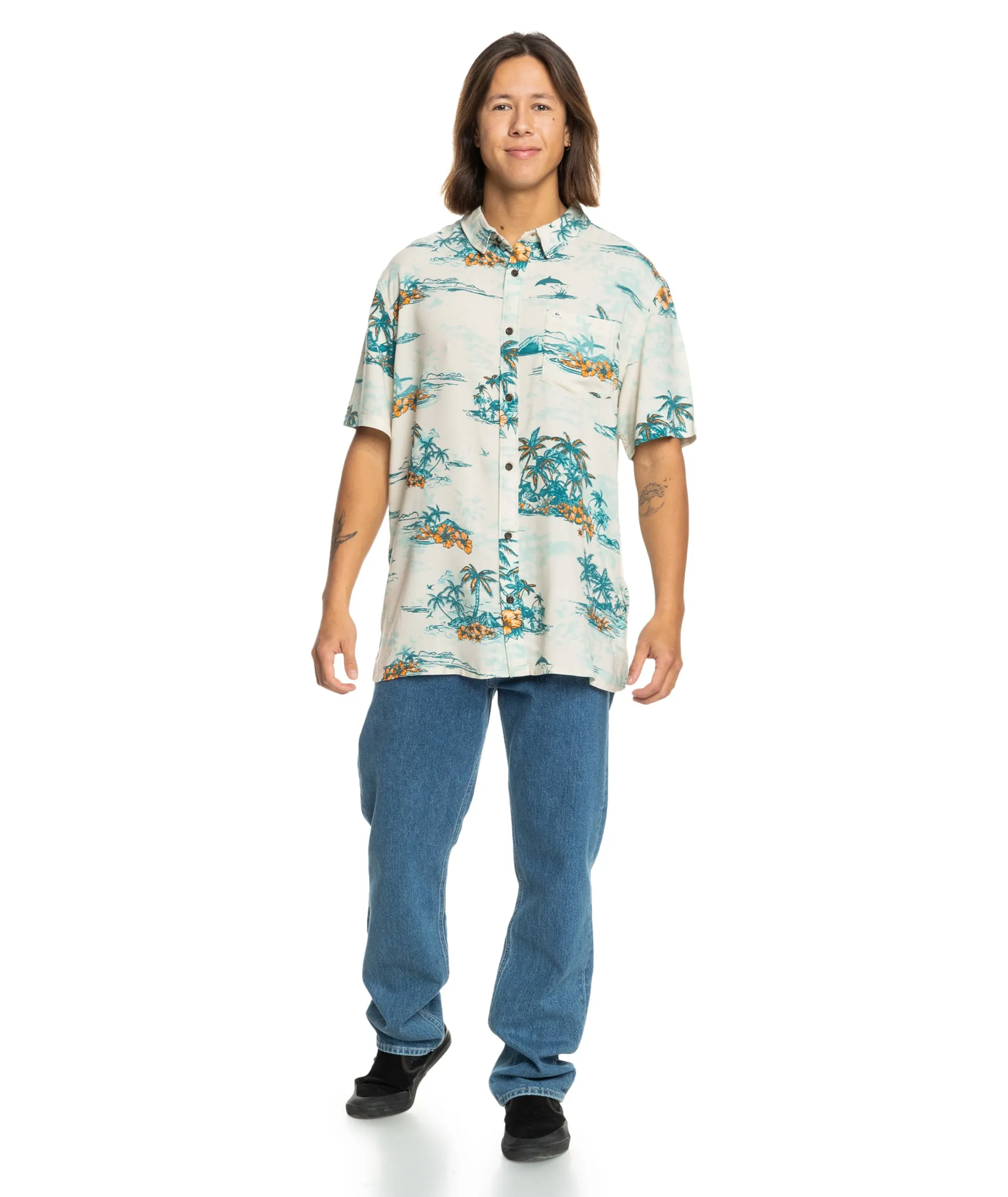 Wrinkle Resistant Material Quiksilver Mens Longmanhil Hawaiian Print Short Sleeve Shirt