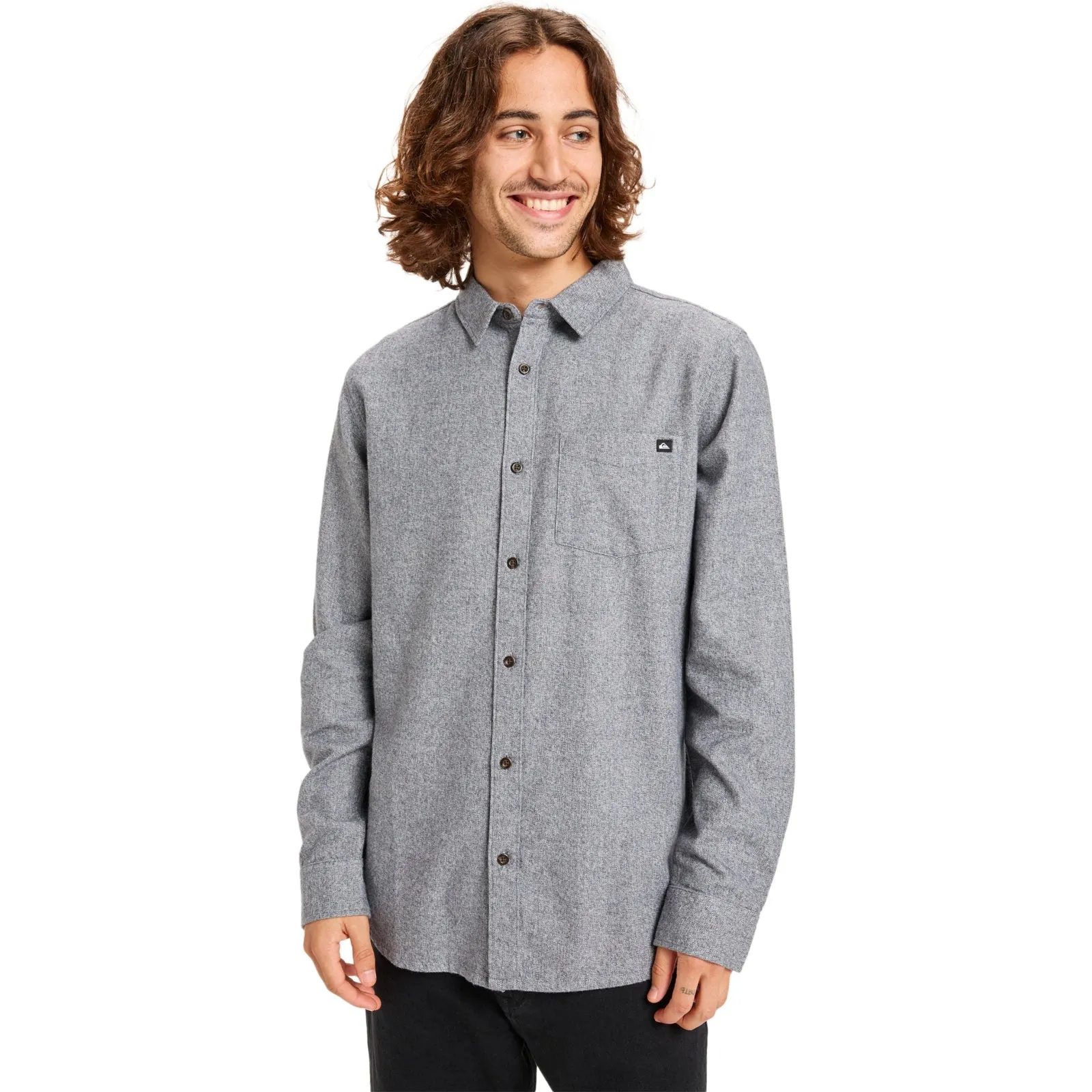 AdjustableHem Quiksilver Mens Motherfly Heather Button Up Long Sleeve Shirt