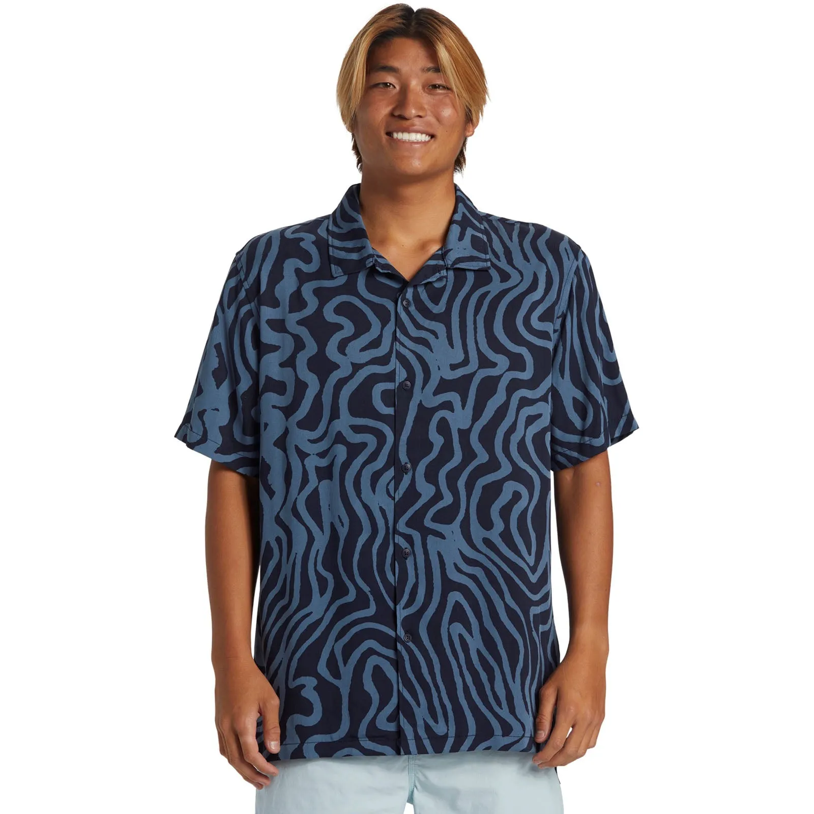 Quiksilver Mens Pool Part Short Sleeve Shirt Adjustable Hem Weekend Outing
