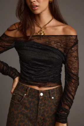 Ramona Black Lace Off The Shoulder Top Rayon