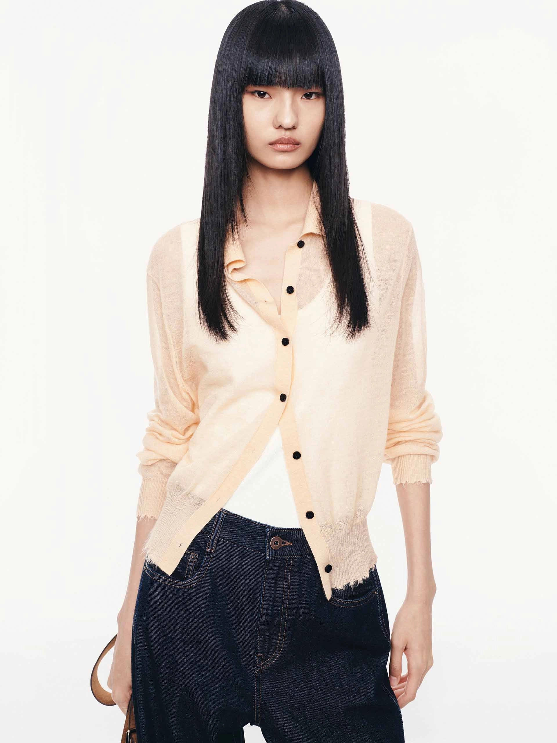 Shrink Resistant Treatment Off Duty Raw Hem Knitted Cardigan