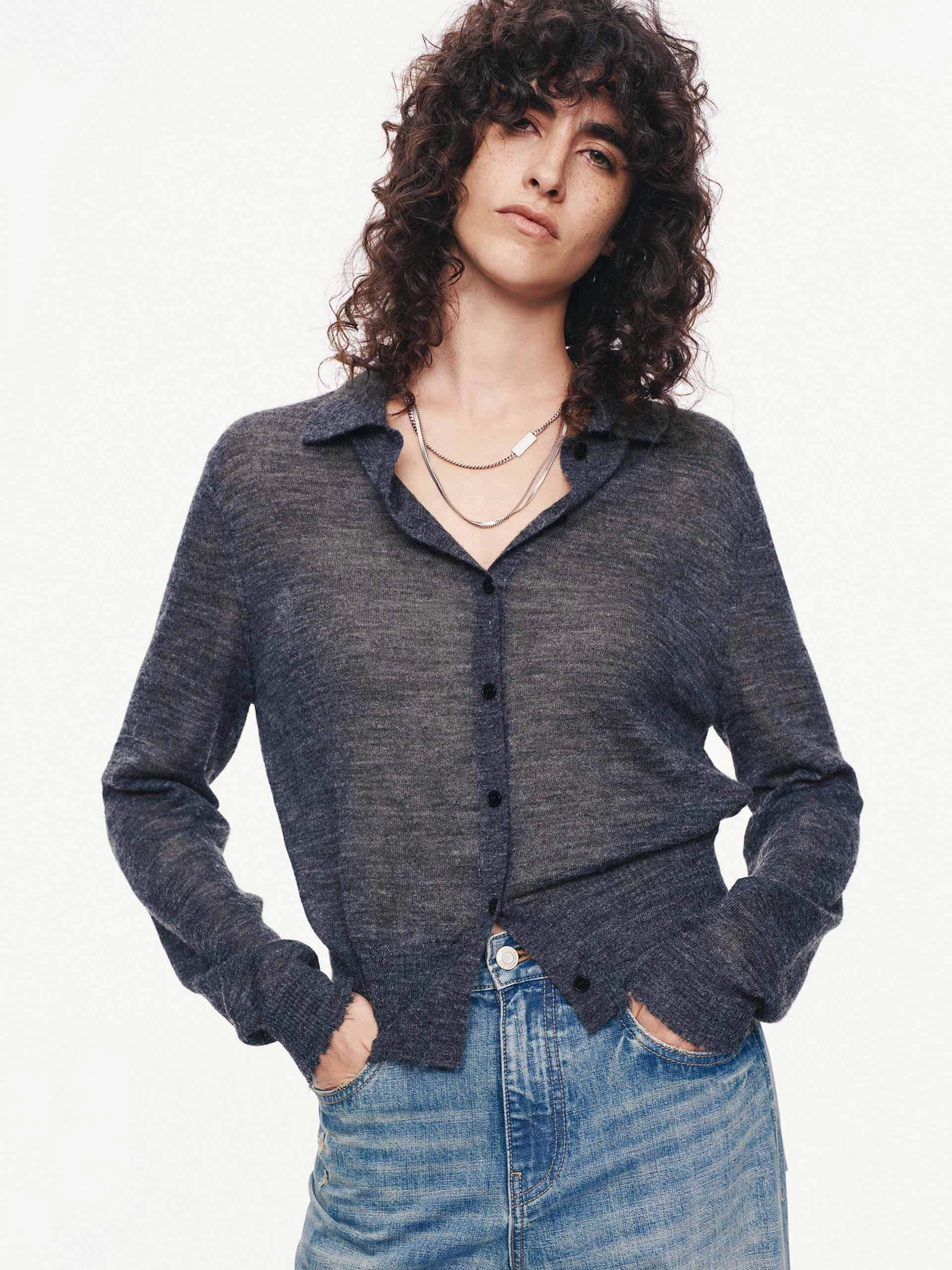 Lightweight Design Wide Hem Detail Raw Hem Knitted Cardigan