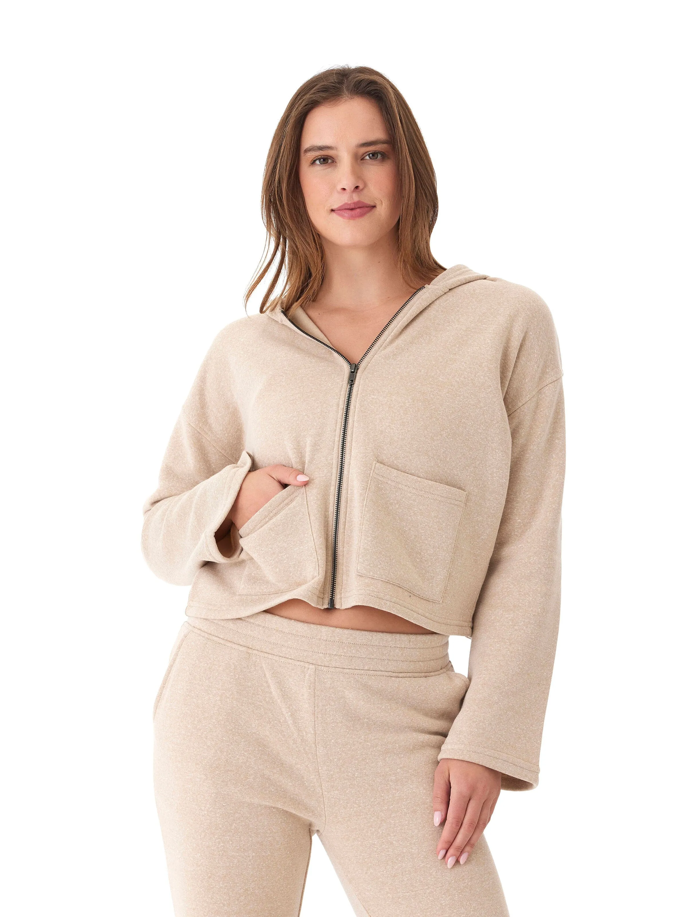 Raychelle Triblend Fleece Pocket Hoodie Sustainable Packaging Layered Ventilation Panels