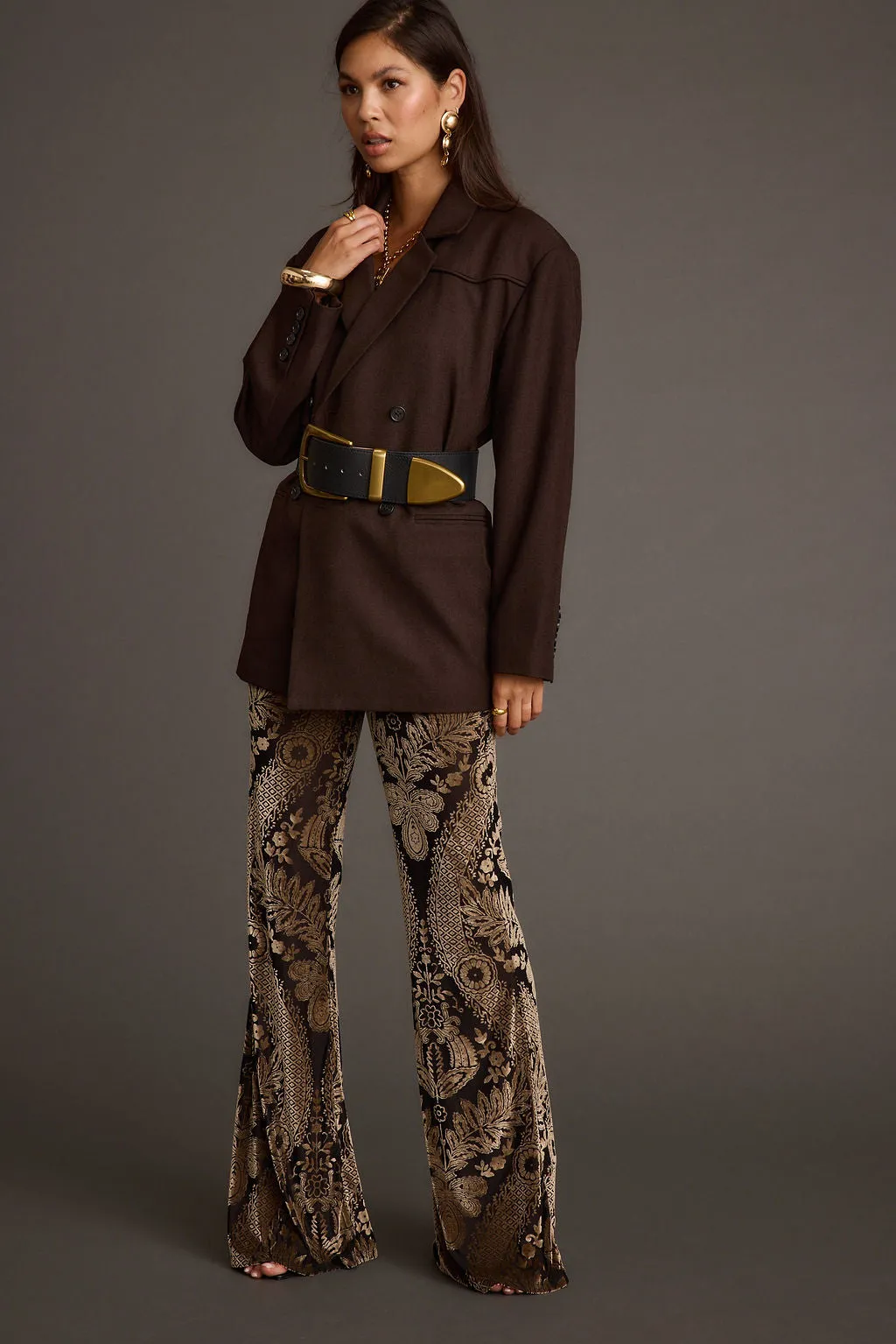 Woolen Rebel Brown Belted Double Breasted Blazer
