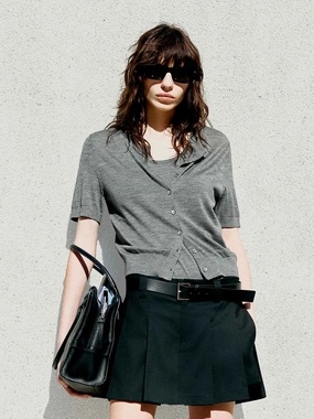 Ribbed Trim Wool Top Elastic hem