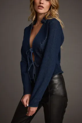Stretchy Teenager Taylor Open Tie Front Denim Top