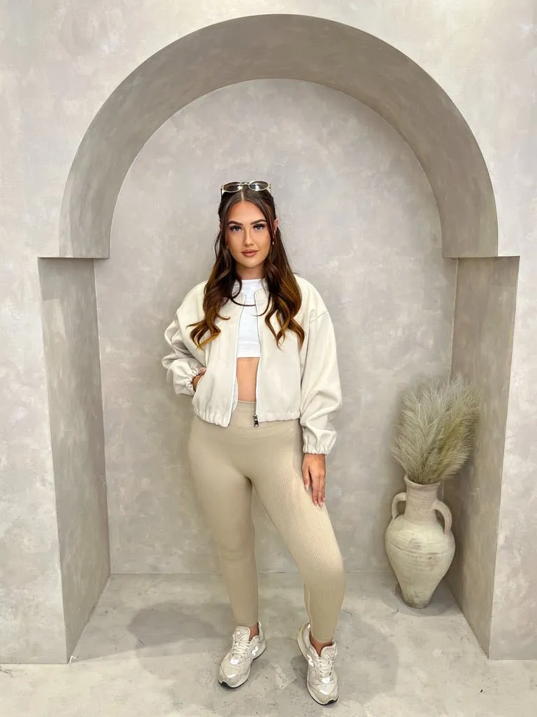 Collarless Zip Up Bomber Jacket Reflective details