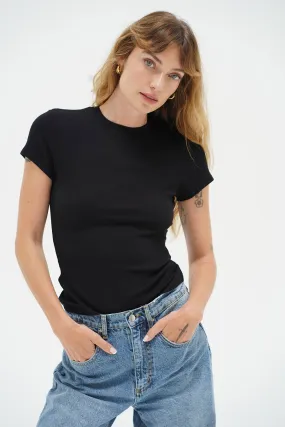 Fitted Ribbed Crew Tee - Black Business Meeting