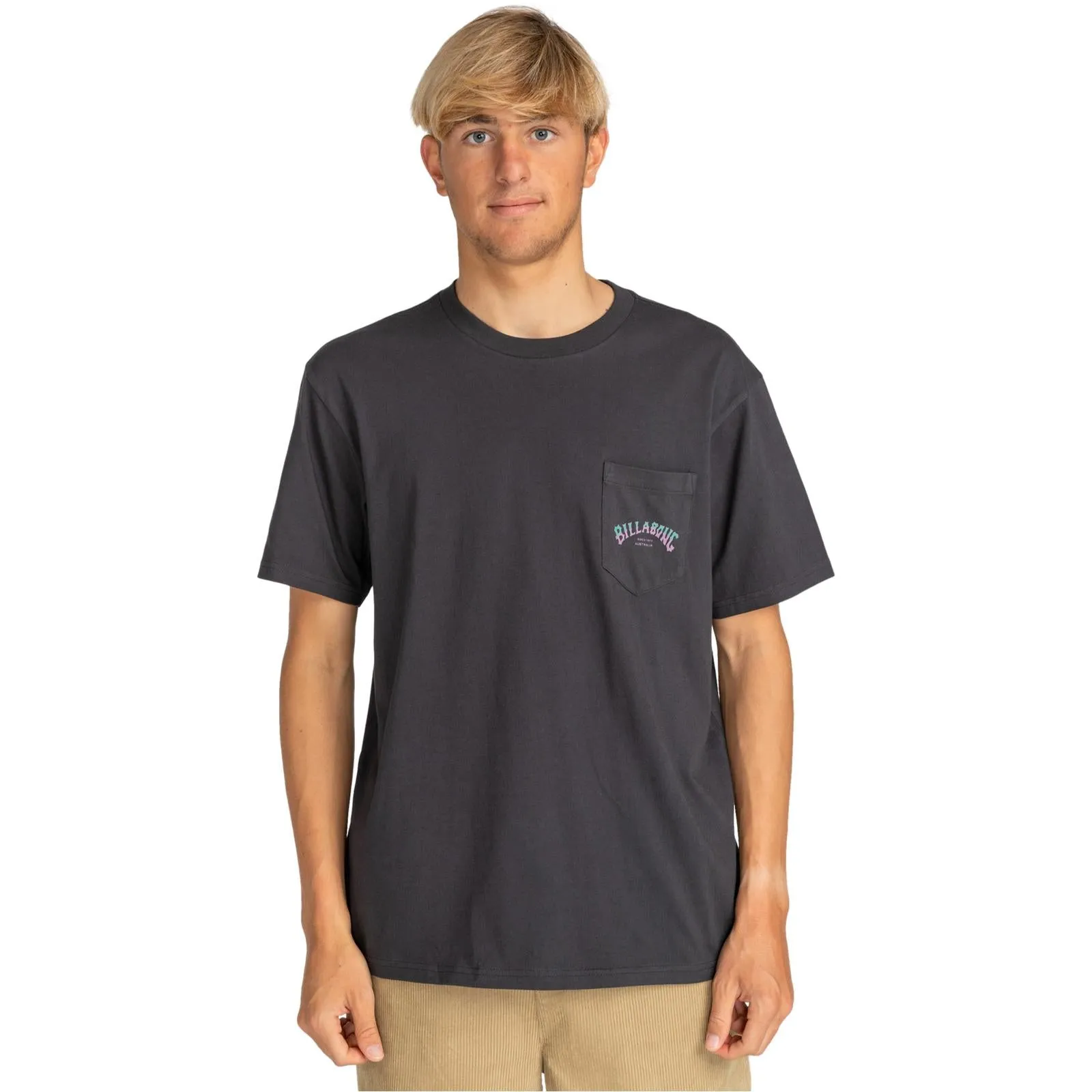 Non Restrictive Collar Billabong Mens Stacked Arch Short Sleeve T-Shirt