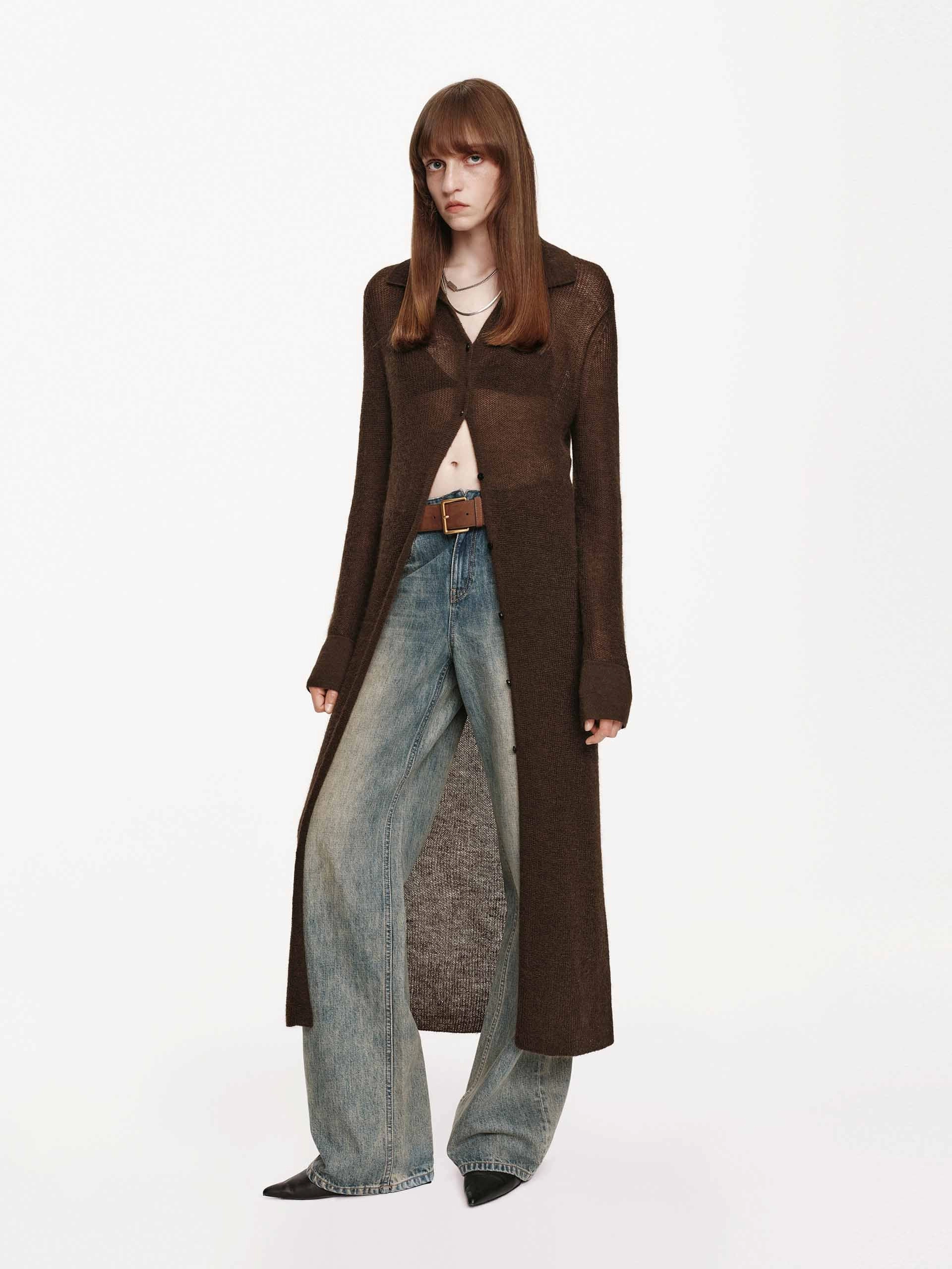 Home Casual Waffle Knit Texture Lightweight Long Cardigan