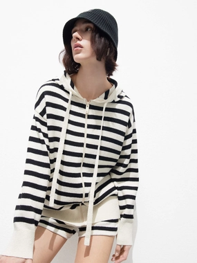 Crisp Look Oversized Striped Jacket with Hooded