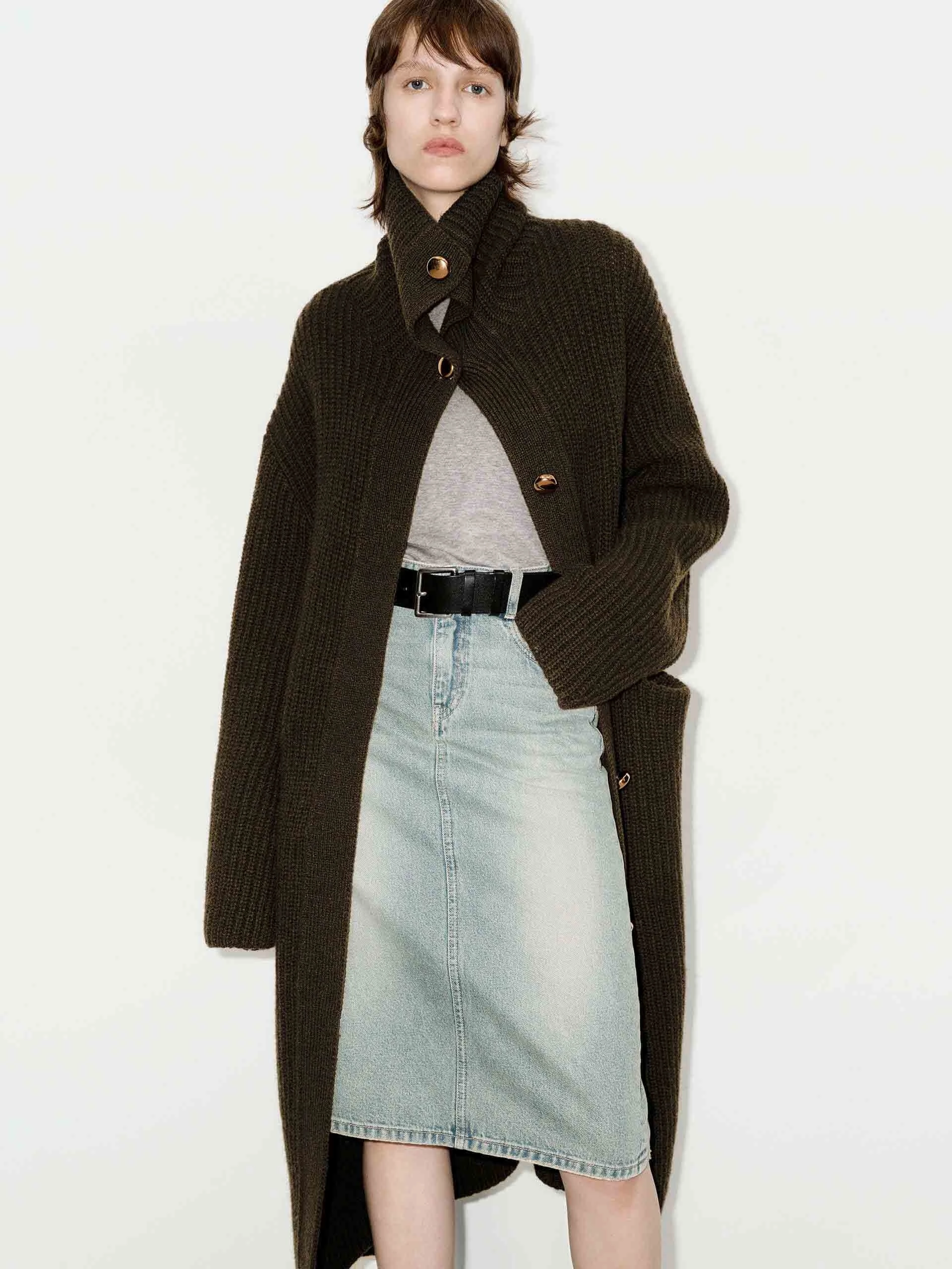 Metal Button Long Cardigan Simple Layered