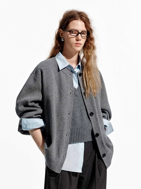All Day Comfort Dimensional Stability Loose Wool Knit Cardigan