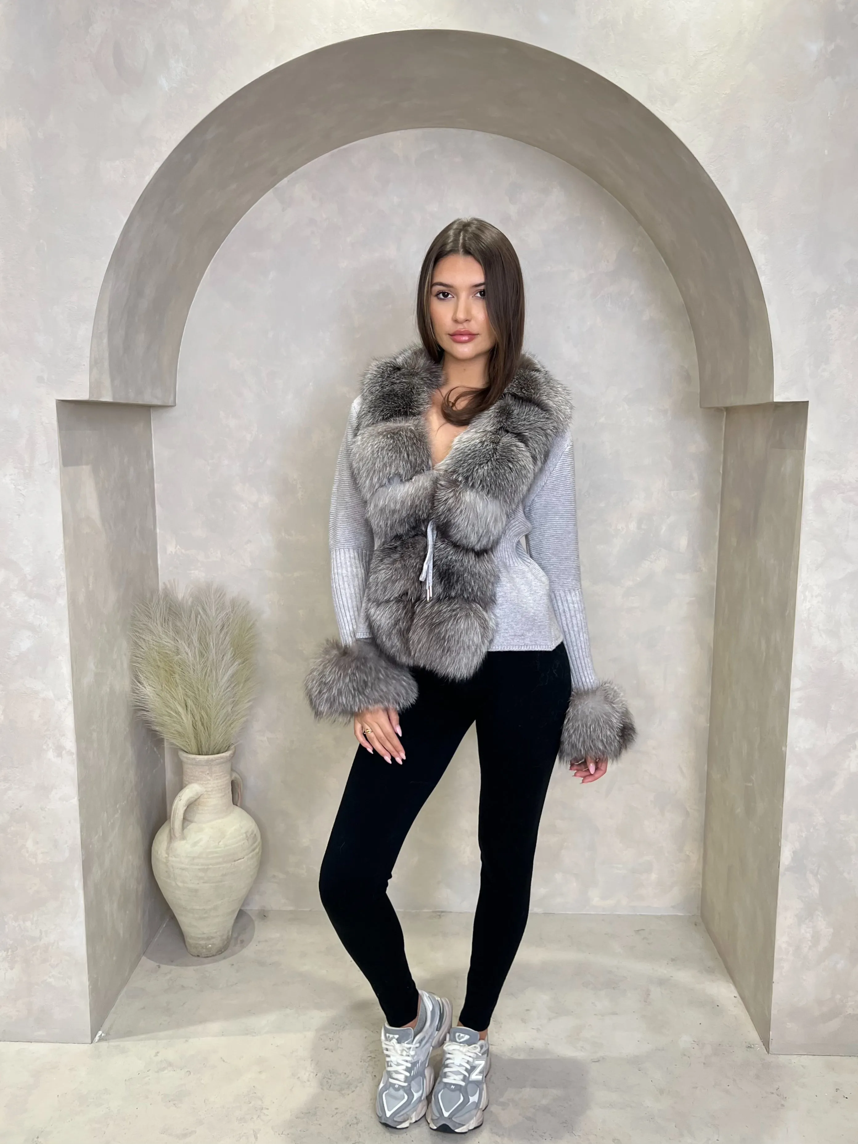 Dynamic Compression Fit Daily Wear Grey/Two Tone Luxury Fur Cardigan