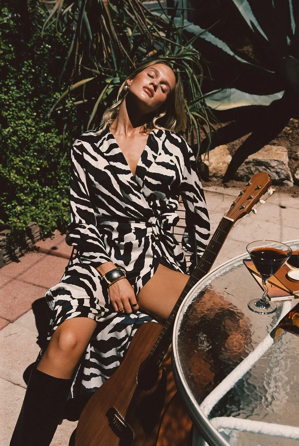 Renna Zebra Long Sleeve Wrap Midi Dress FlexibleClosure All-day style