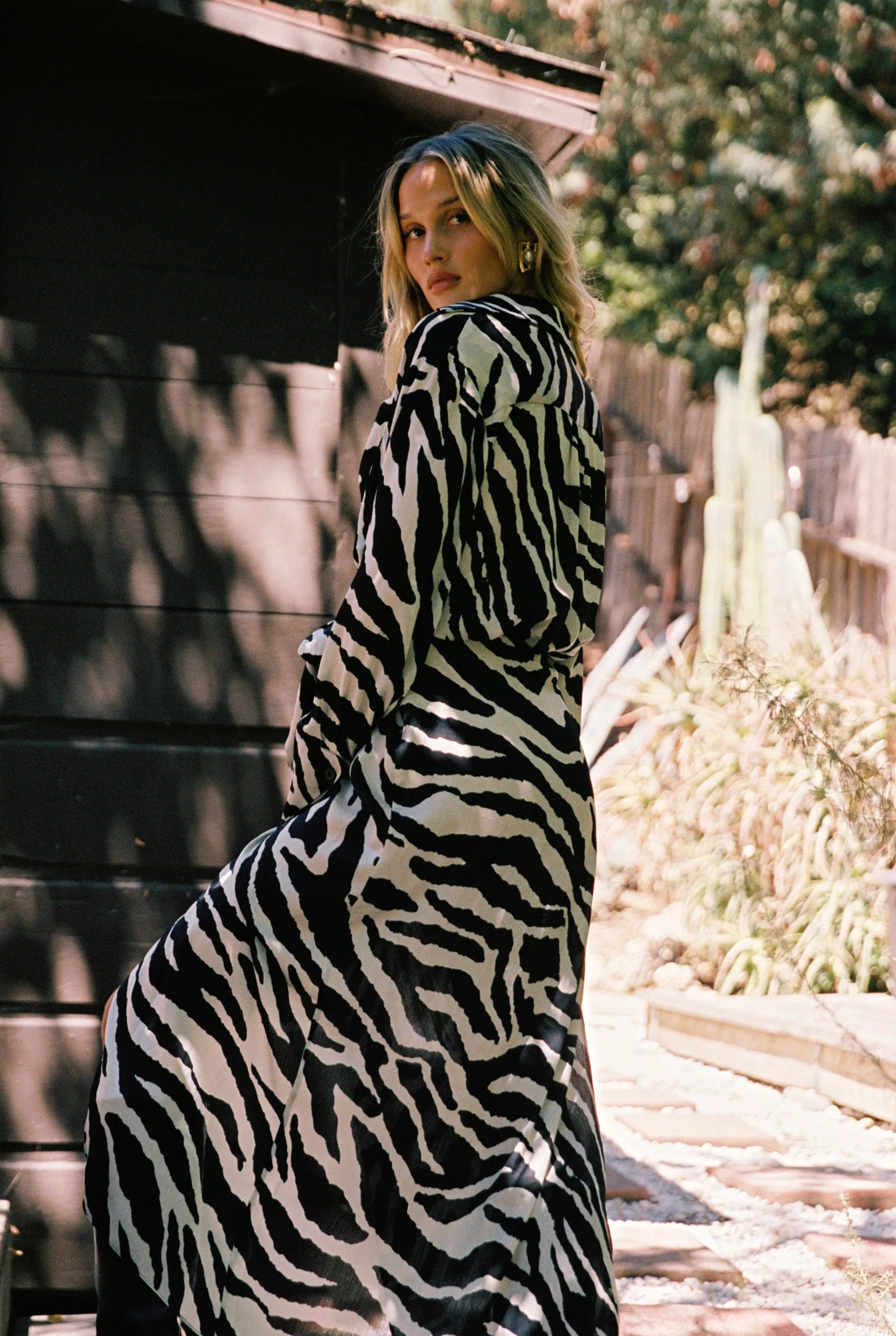Flowing Design Renna Zebra Long Sleeve Wrap Midi Dress