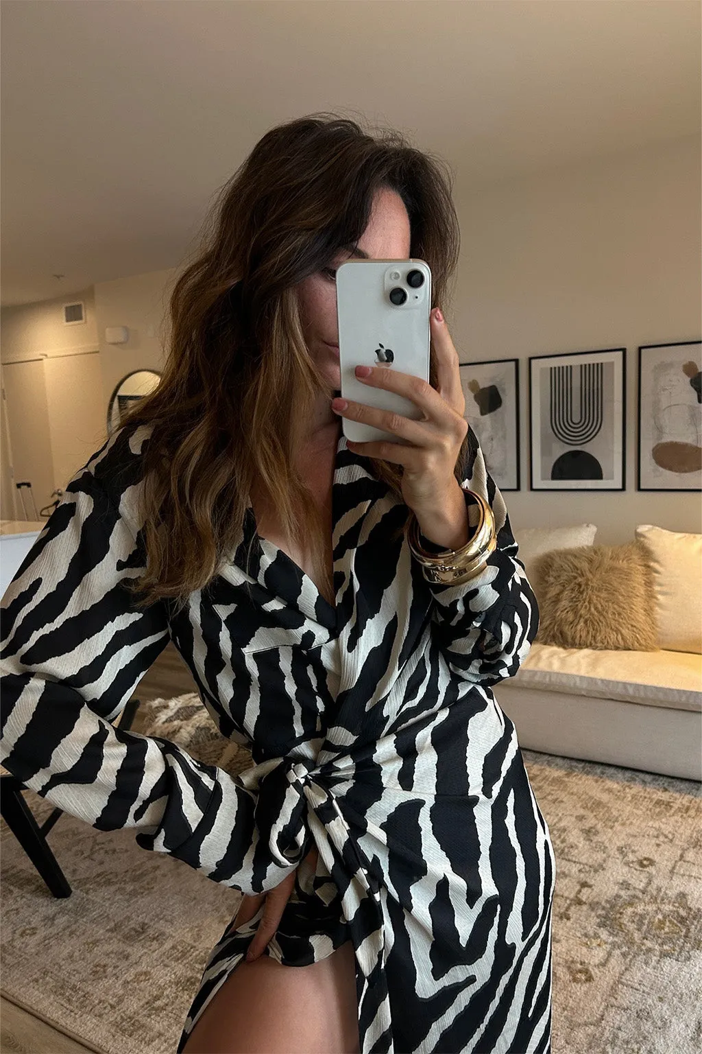 Chic Harmony Artistic Edge Renna Zebra Long Sleeve Wrap Midi Dress