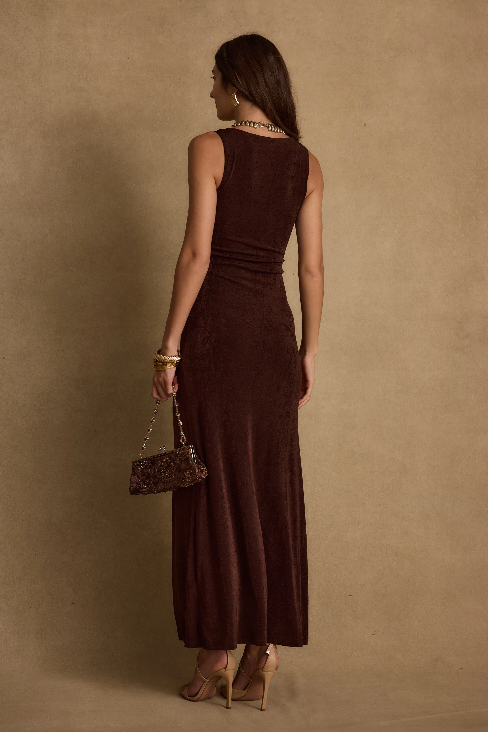 Summer Friendly Reese Espresso Slinky Maxi Dress